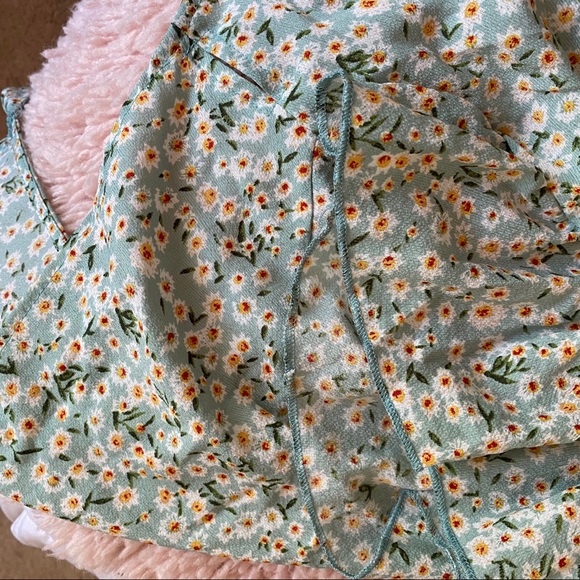 Shein Blue Floral Ruffle Sleeve Wrap Top - Picture 7 of 7